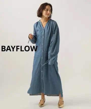 BAYFLOW 소매 개더 데님 원피스 인디고 블루 프리 사이즈