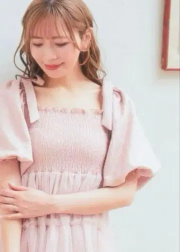 자카드 퍼프 슬리브 튤 원피스