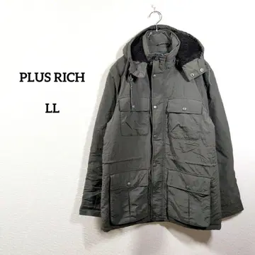 PLUS RICH 후드 부착 패딩 자켓 카키 LL
