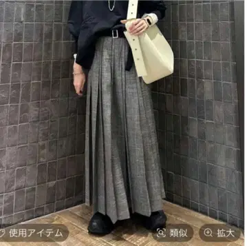JEANASIS 지나시스 라메 체크 플리츠 롱 스커트
