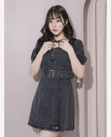 pium 플리츠 벨트 데님 미니 원피스