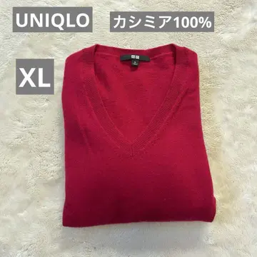 [새상품급] 유니클로 캐시미어 100% V넥 보르도 와인 레드 XL