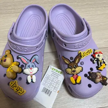 미사용 새상품 Crocs Drew 라벤더 지비츠 포함