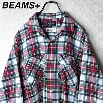 BEAMS+ 오픈 카라 셔츠 체크 오픈 칼라 셔츠 빔즈 플러스