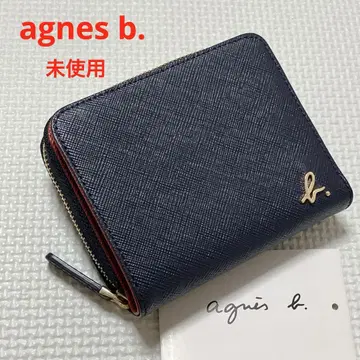 미사용 agnes b. 가죽 라운드 지퍼 이단 접이식 지갑 네이비