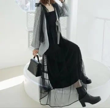 MAJESTIC LEGON 어깨 리본 셔링 원피스