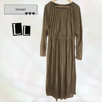 택 포함 새상품*긴팔 플리츠 개더 원피스 베이지 LL 빅 사이즈