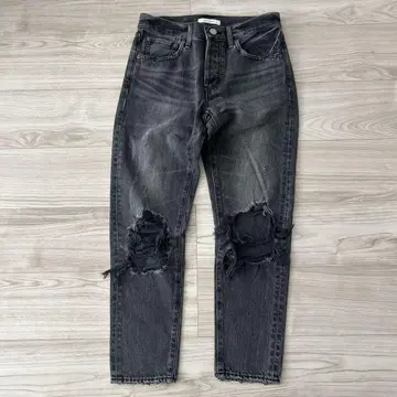 MOUSSY 데미지 데님 블랙 스트레이트 데님 데님 팬츠 26