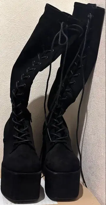 EMODA 스웨이드 레이스업 롱 부츠 M 사이즈