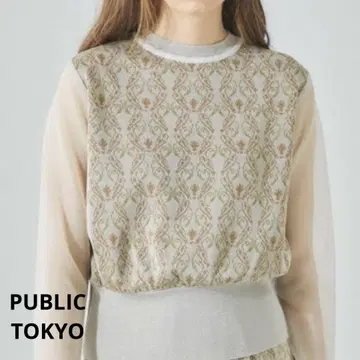 PUBLIC TOKYO 시어 슬리브 아트 라메 자카드 니트