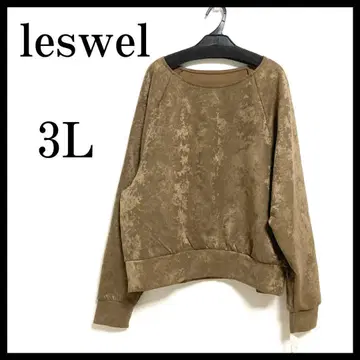 [ 새상품 ] 3L 빅 사이즈 leswel 레즈웰 벨로아풍 상의 브라운