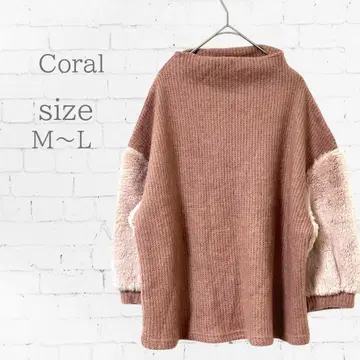 coral 절개 보아 소매 니트 튜닉 넉넉한 ML 핑크 계열 포근한 소재