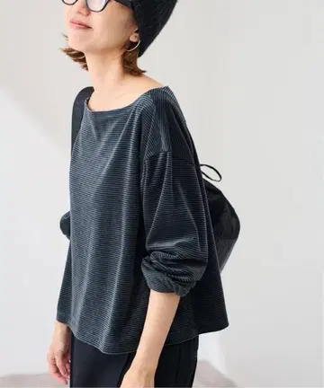 FRAMeWORK 벨로아 보더 풀오버 네이비