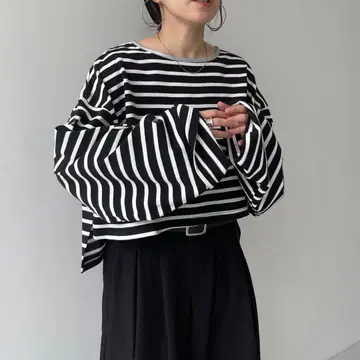 wee9s 와이드 슬리브 오버 사이즈 보더 티