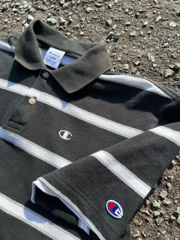 00's Champion 보더 피케 셔츠 페이드 MADE IN USA