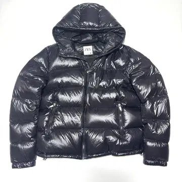 새상품급 자라 ZARA 다운 자켓 [ L ] 블랙 광택 Y2K