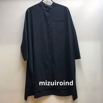 미즈이로 인드 밴드 카라 와이드 롱 셔츠 블랙