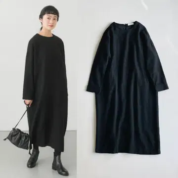 kagure 울 서지 와이드 원피스 블랙 일본제