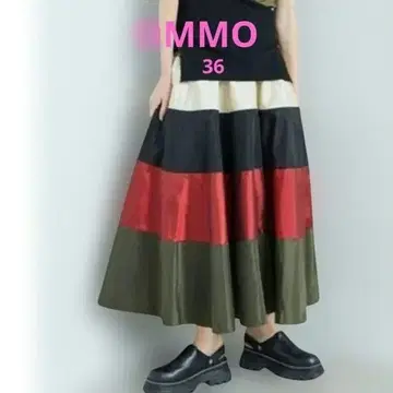 OMMO 플레어 스커트 다색 멀티 보더 볼륨 스커트 36