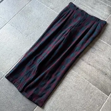 80s 체크 울 슬랙스 '보르도 x 다크 그린' W34