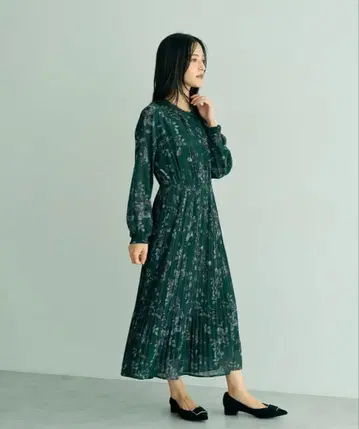 빈티지 플라워 무늬 플리츠 원피스