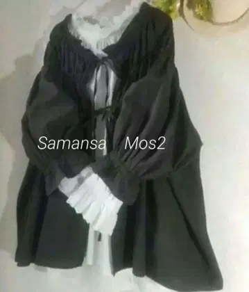 사만사 모스모스 미사용 전후 착용 캔디 슬리브, 셔링 리본 블라우스