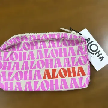 ALOHA 로고 파우치 핑크/베이지 미사용 새상품 한정 상품