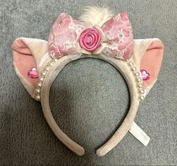 마리 고양이 귀 머리띠 디즈니 레이스 리본