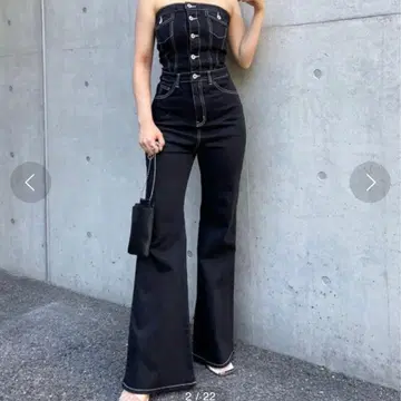 SPIRALGIRL 백 레이스업 데님 올인원