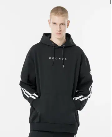 CRONOS TWIN 스트라이프 후드티 블랙