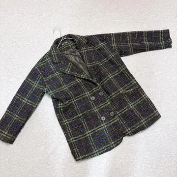 프리 스타일리스트 더블 테일러 자켓 충전솜 더블 체크 무늬 트위드 L