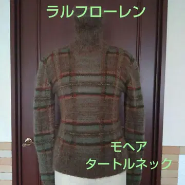 랄프 로렌 니트 스웨터 체크 무늬 터틀넥