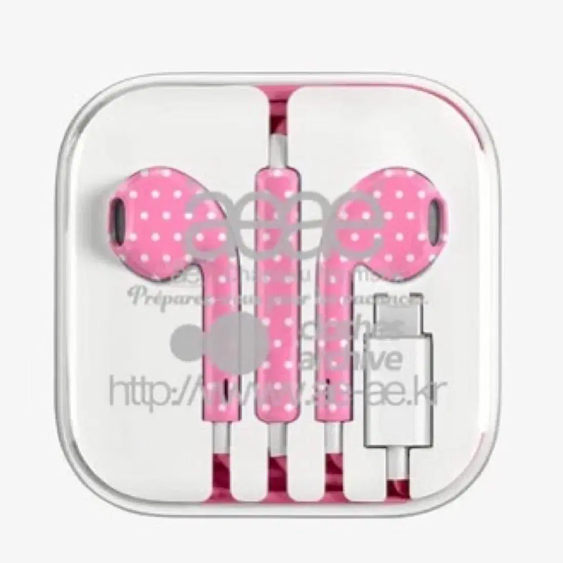 aeae 韓国 ポップアップ 有線 イヤホン イヤフォン ドット柄 ピンク