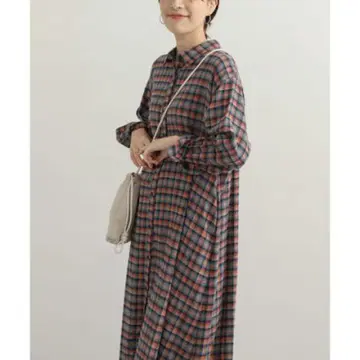어반 리서치 도어즈 플란넬 칼라 체크 셔츠 원피스