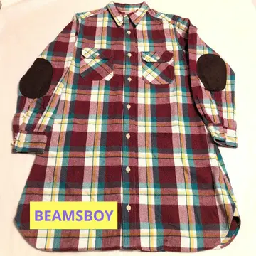 BEAMSBOY 체크 무늬 엘보 배치 긴팔 셔츠