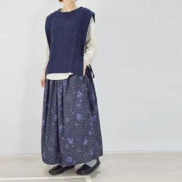 tumugu 정가 2만 도트 플라워 프린트 롱 스커트 면 100% 꽃무늬