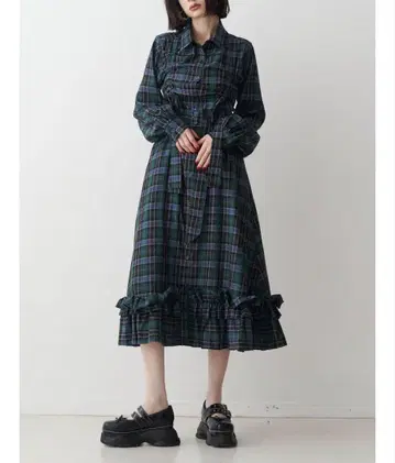 쥬에티 드로스트 리본 체크 셔츠 원피스