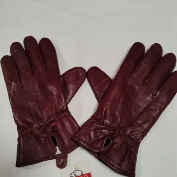 양가죽 소재 리본 포함 여성 장갑 프리 사이즈 미사용 촉감 좋음 버건디