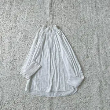 시어 블라우스 하이넥 개더 드롭 숄더 풀오버 셔츠
