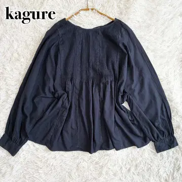 kagure 코튼 돌먼 핀턱 블라우스 긴팔 V넥 블랙