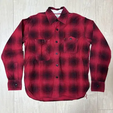 FOB FACTORY 플란넬 셔츠 S 사이즈 옴브레 레드x블랙
