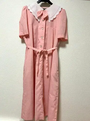 쇼와 레트로 빈티지 핑크 반팔 원피스