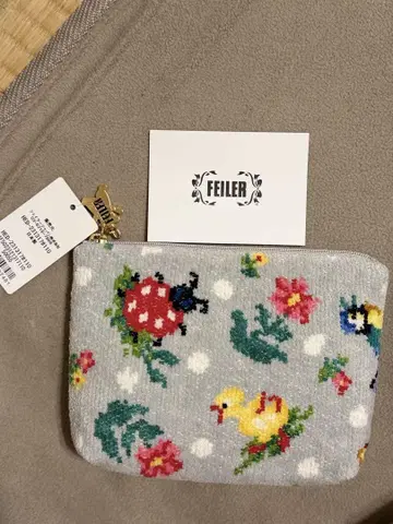 FEILER 하이디 꽃과 곤충 자수 파우치 그레이