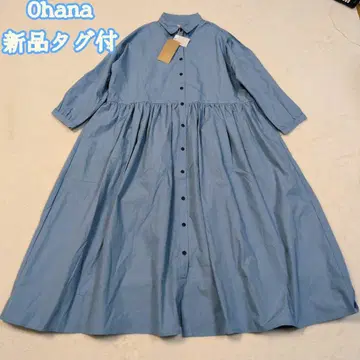 택 포함 새상품 ohana 허리 개더 배색 셔츠 원피스 오버 사이즈