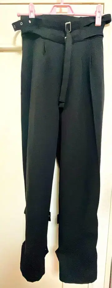 더블 벨트 와이드 팬츠 블랙 남성용 여성용 대환영
