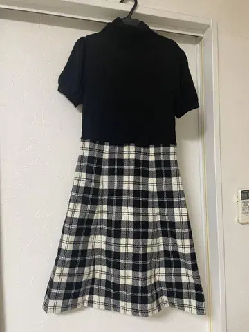 171 체크 무늬 원피스 반팔 블랙