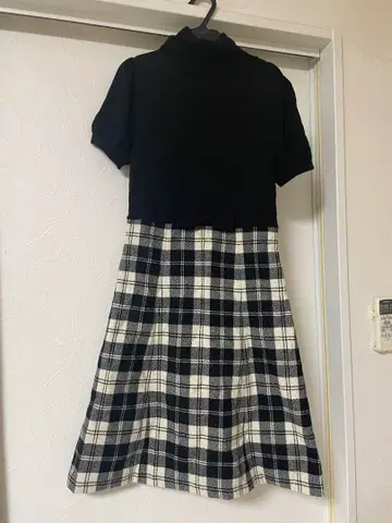 171 체크 무늬 원피스 반팔 블랙