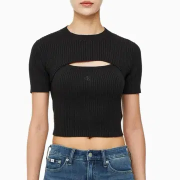 Calvin Klein 리브 블랙 크롭 탑