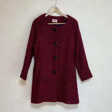 [ ORION RONDON ] 빨간색/블랙 롱 코트 노카라 울 레트로