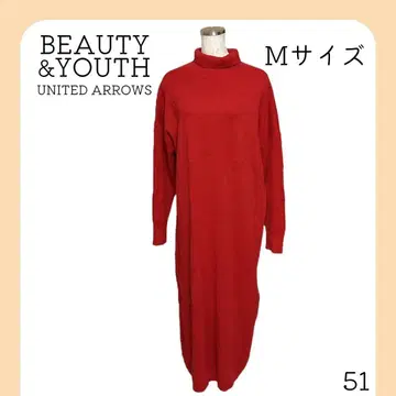 새상품급 뷰티&유스 밀라노리브 터틀넥 니트 원피스 레드